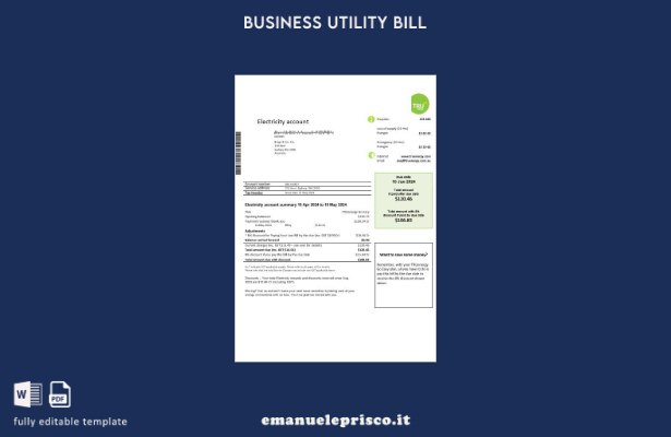modello di bolletta di utilità aziendale di elettricità Australia Tru Energy sti
